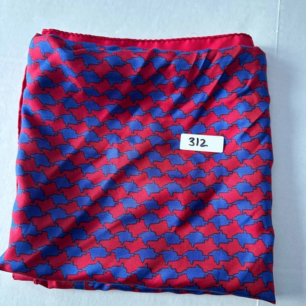 Vintage 1987 Ginnie Johansen Red Blue Silk Scarf Geometric Made in Japan 34